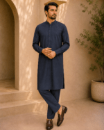 Midnight Navy Royal Air Summer Khaddar – Premium Unstitched Men’s Fabric